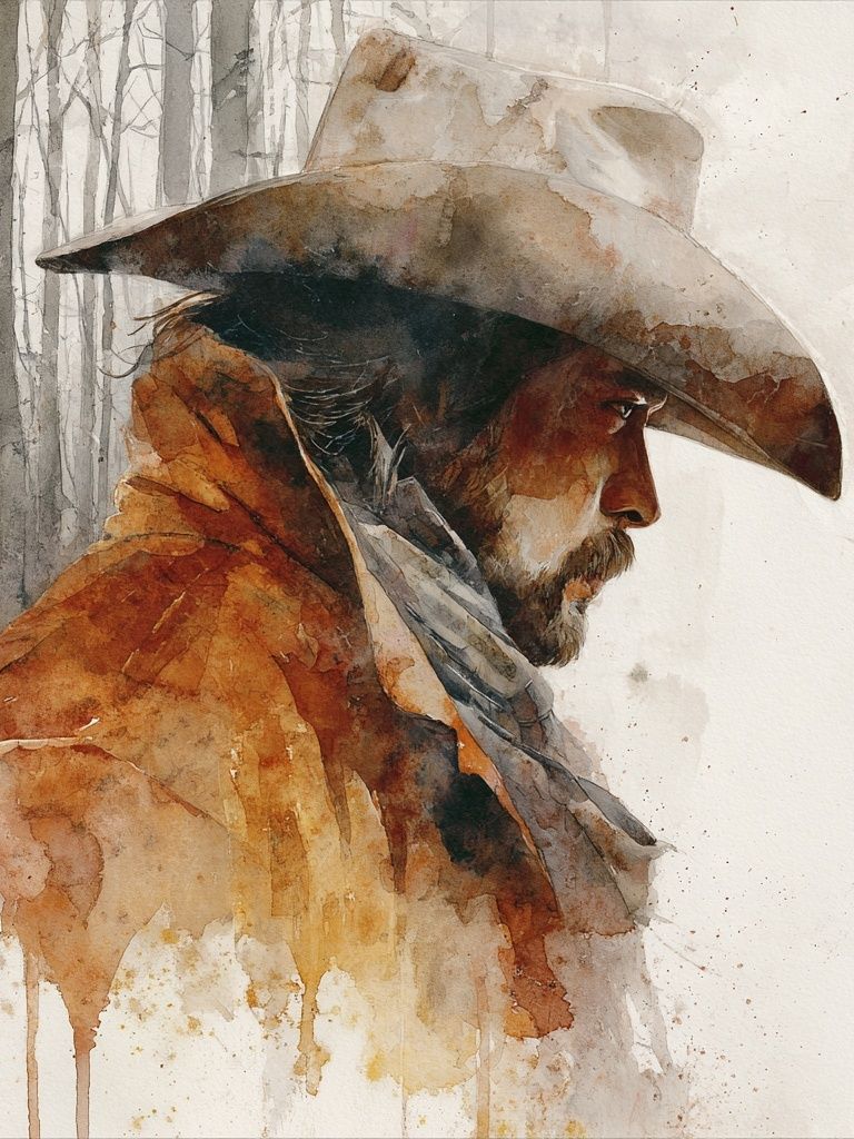 Cowboy Portrait Watercolor Print. poster — illustration art