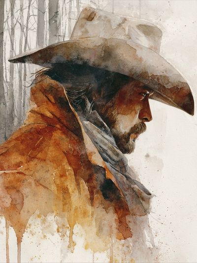 Cowboy Portrait Watercolor Print. poster print