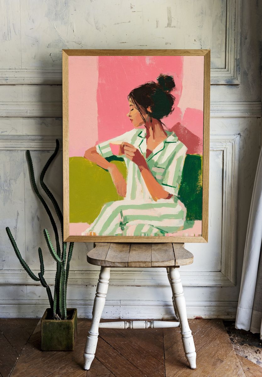 Contemplative Woman — Modern Art Print. — room view 1