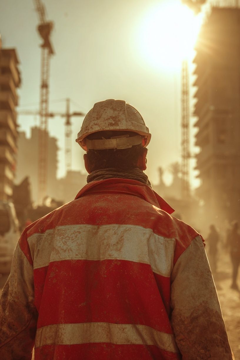 Construction Worker at Sunrise Photography Poster. poster detail
