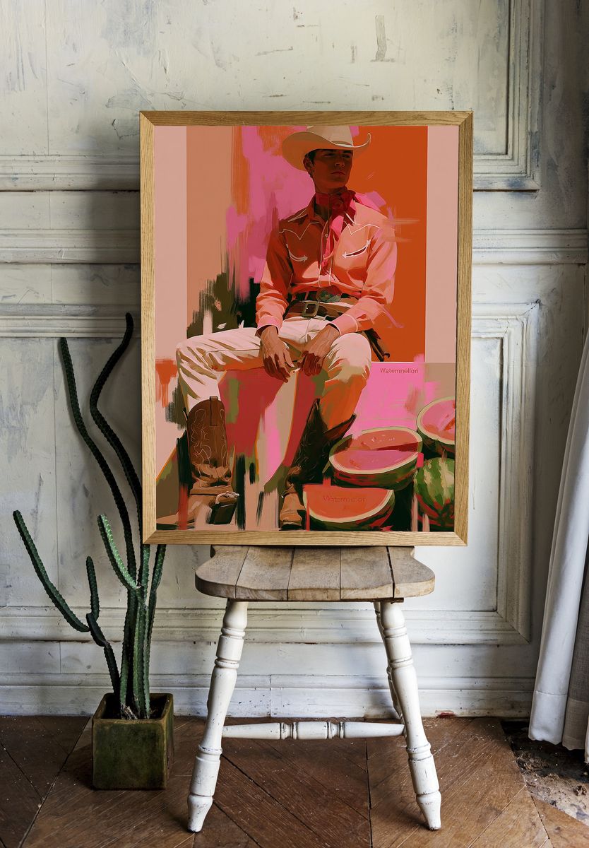 Cowboy Watermelon Portrait Poster. room preview