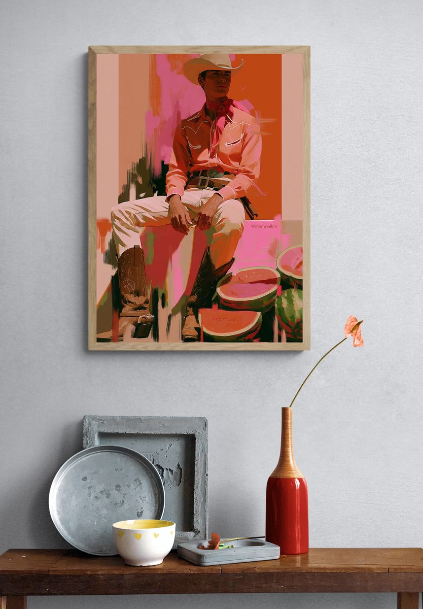 Cowboy Watermelon Portrait Poster. — room view 3