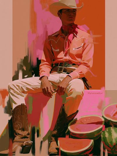 Cowboy Watermelon Portrait Poster. poster print