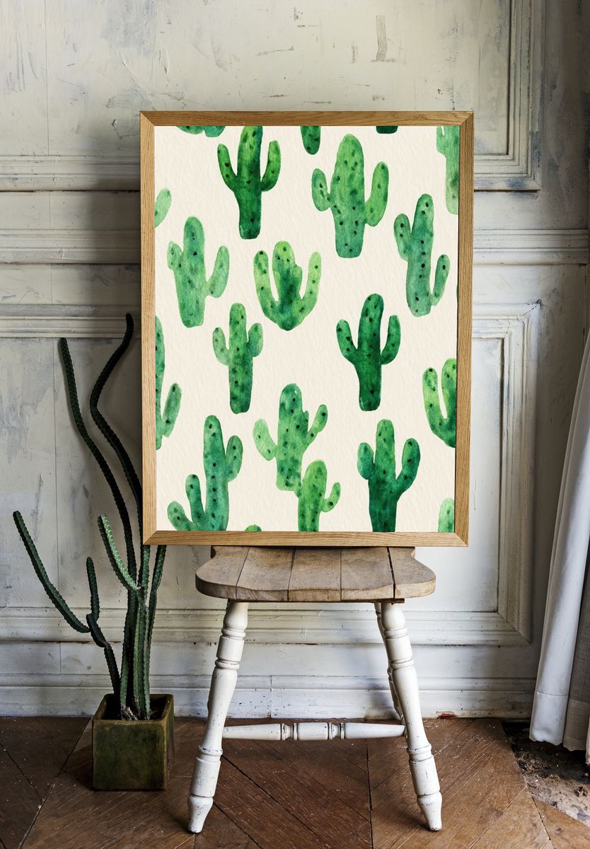 Cactus Watercolor Botanical Print. room preview