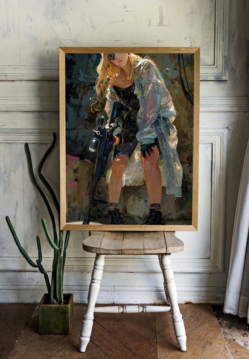 Cyberpunk Warrior — Digital Art Print room preview