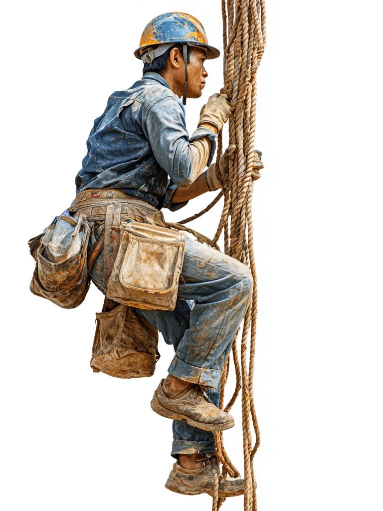 Construction Worker Climbing Rope — Photography Print. poster detail