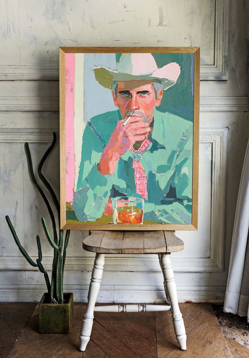 Cowboy Portrait Pop-Art Print. room preview