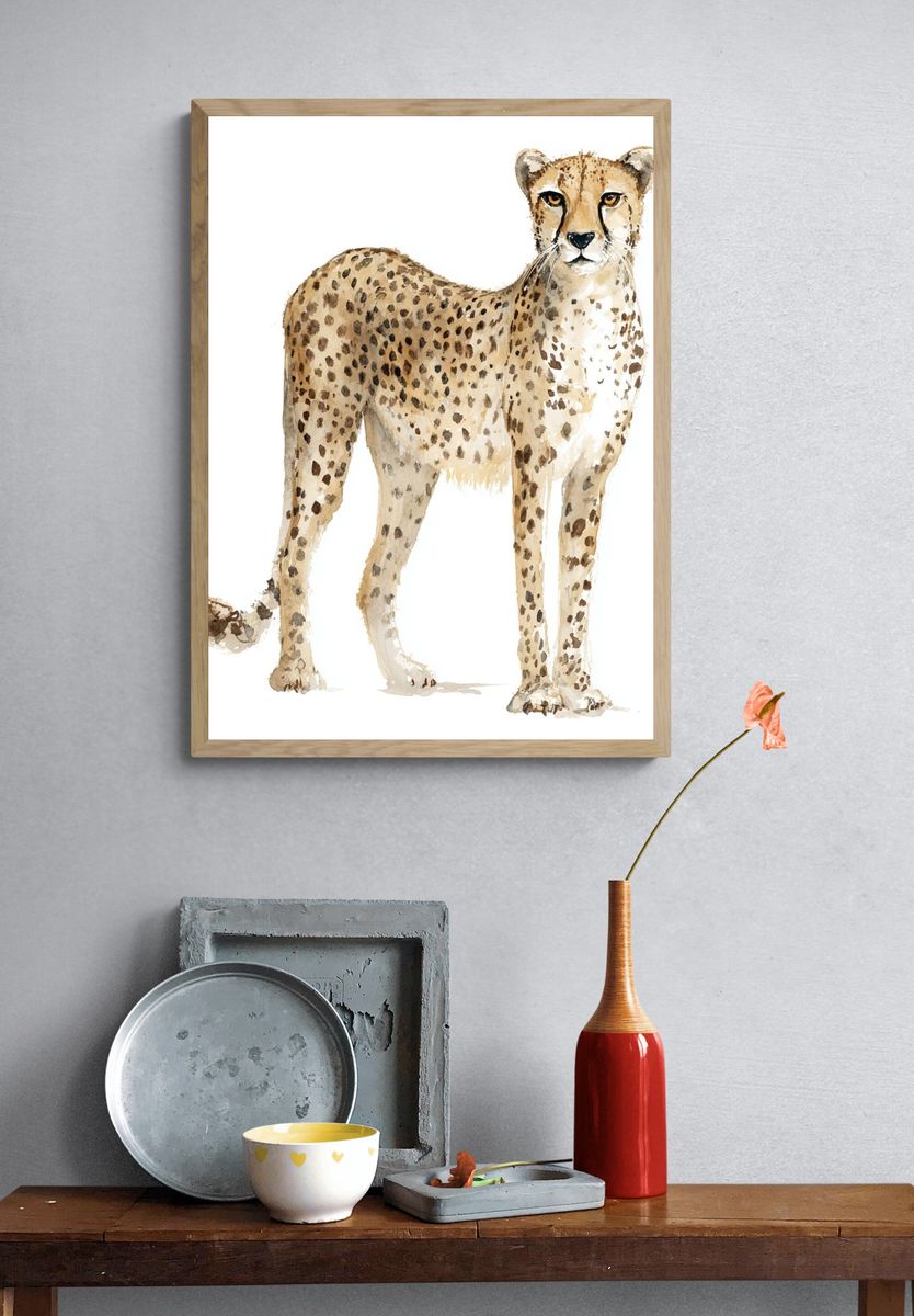 Cheetah Watercolor Poster. — room view 3