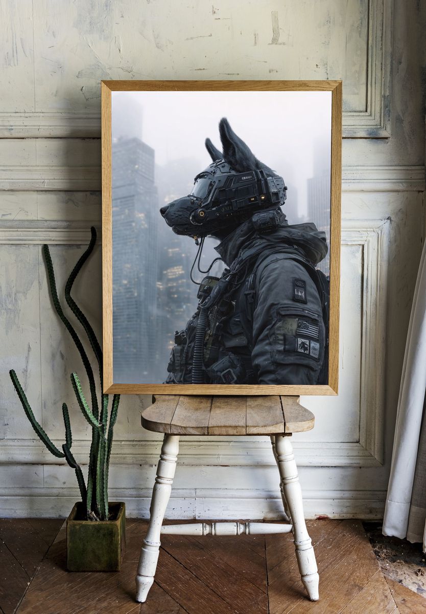 Cyber Wolf Soldier Sci-Fi Poster room preview