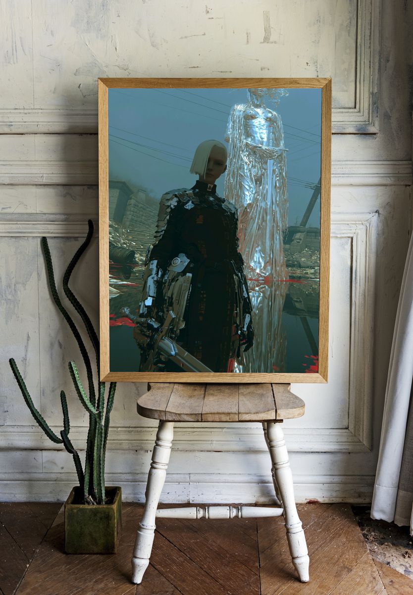 Cyberpunk Sentinel Digital Art Poster. room preview