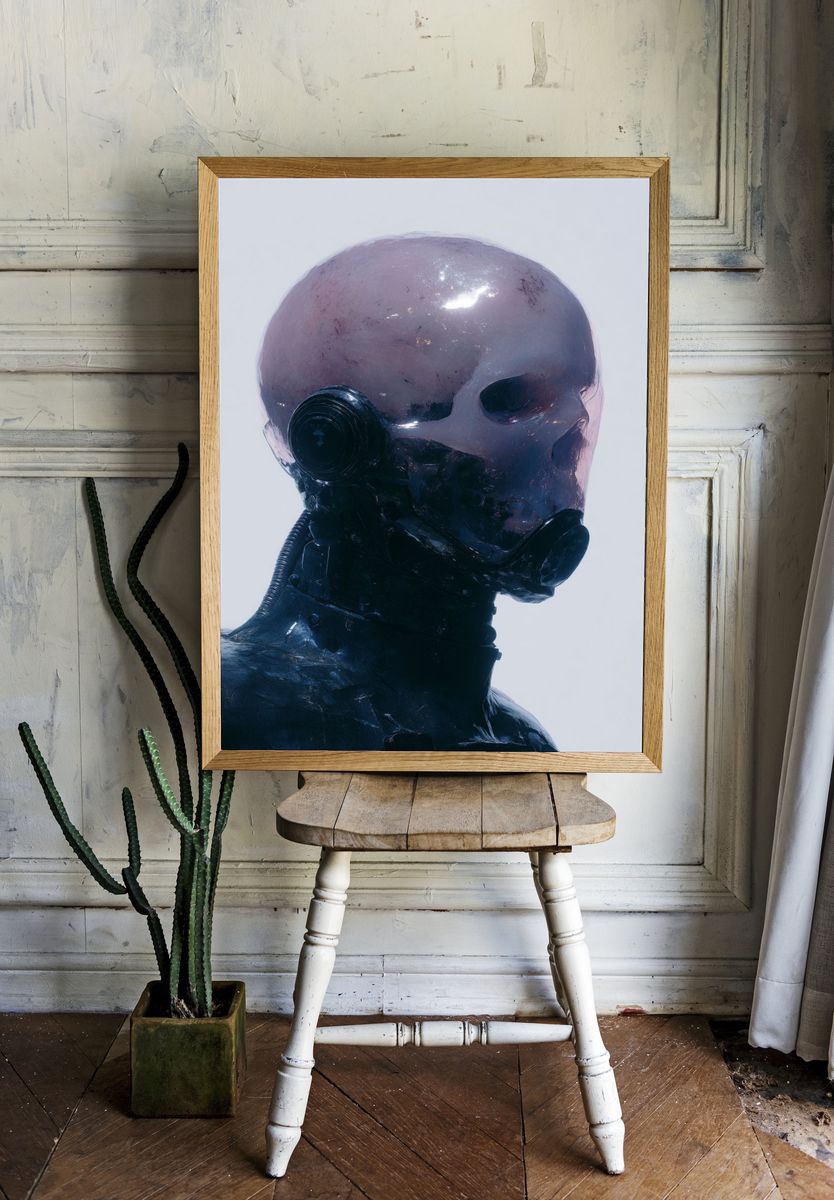 Cyberpunk Robot Portrait Print. — room view 1