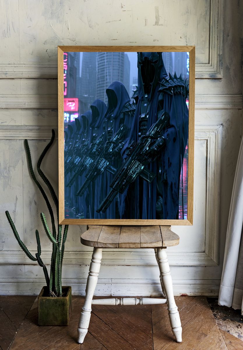 Cyberpunk Hooded Guards Poster. — room view 1