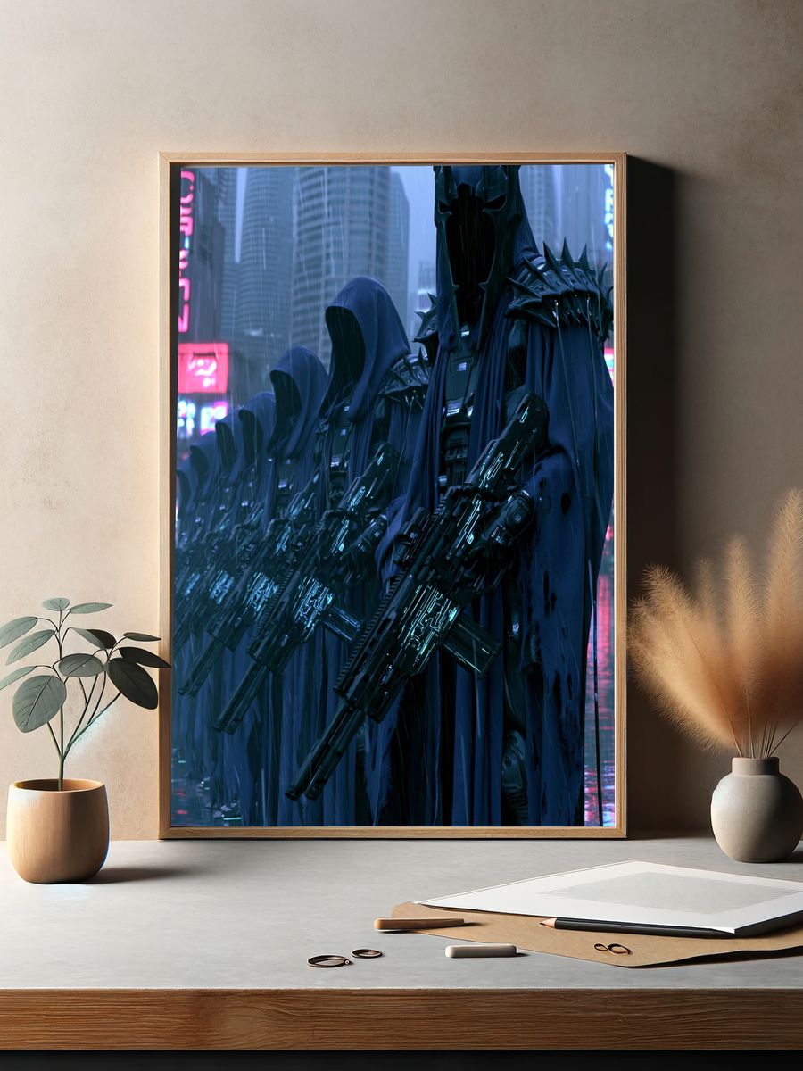 Cyberpunk Hooded Guards Poster. — room view 2