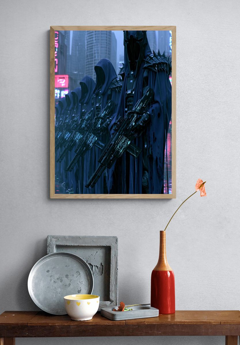 Cyberpunk Hooded Guards Poster. — room view 3