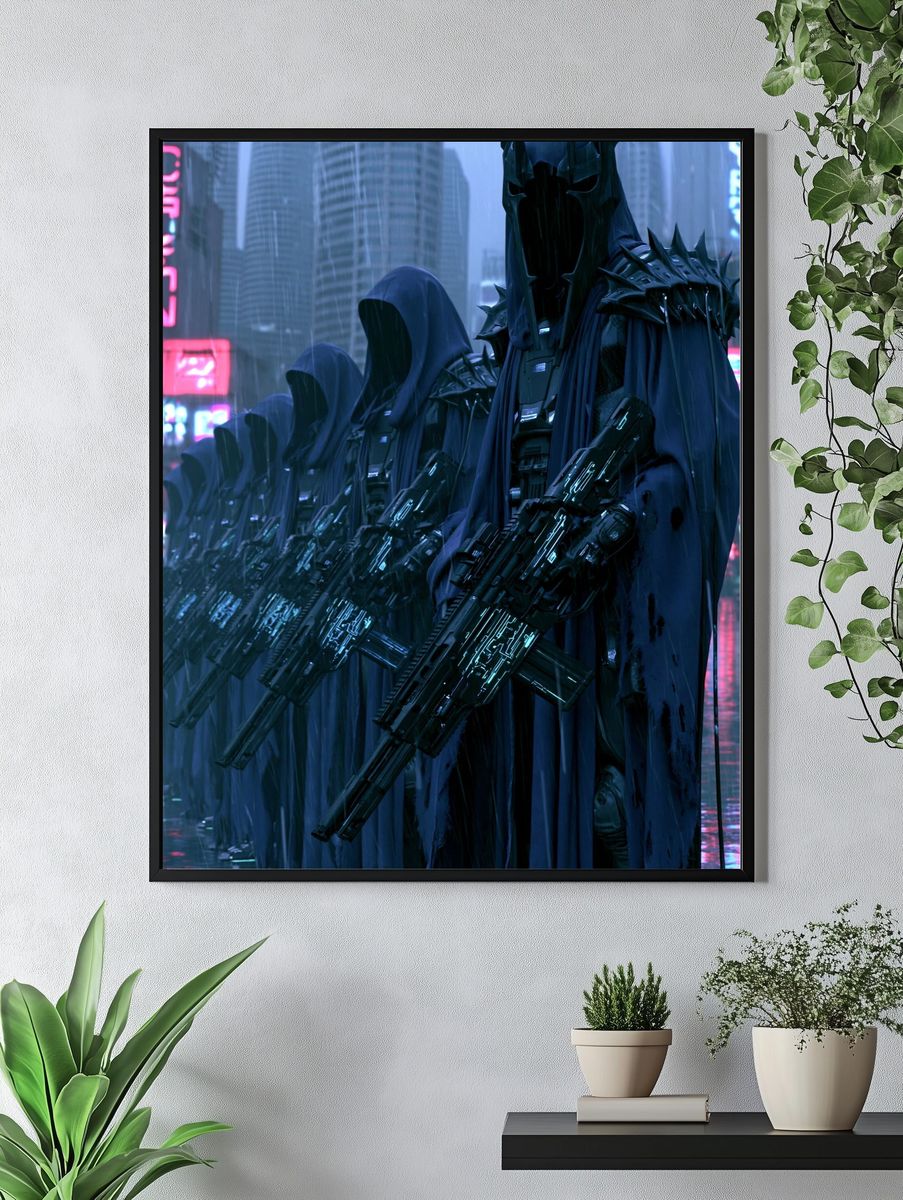 Cyberpunk Hooded Guards Poster. — room view 4