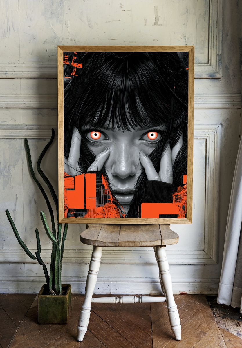 Cyberpunk Girl Portrait Poster. room preview