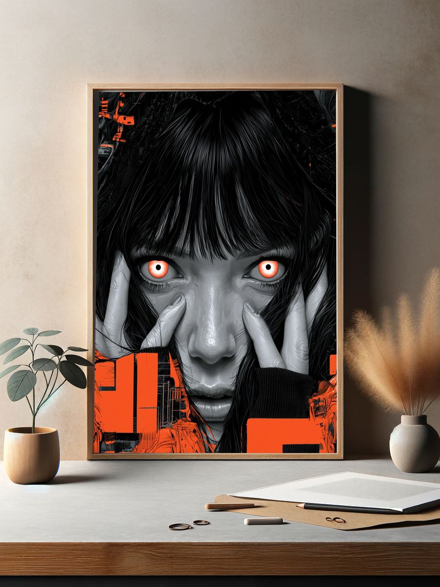 Cyberpunk Girl Portrait Poster. — room view 2
