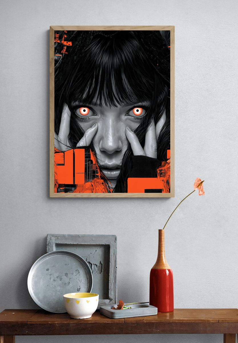 Cyberpunk Girl Portrait Poster. — room view 3
