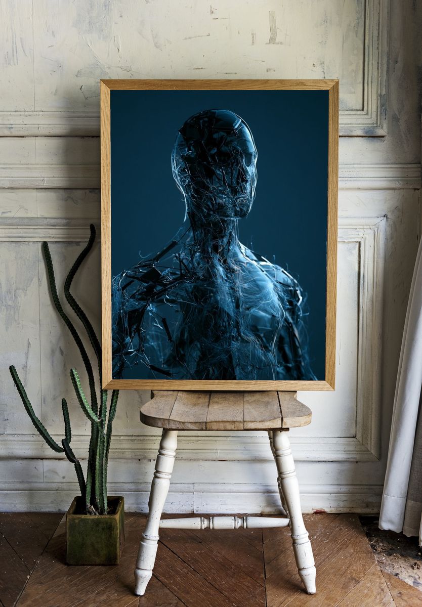Cybernetic Figure Digital Art Print. — room view 1