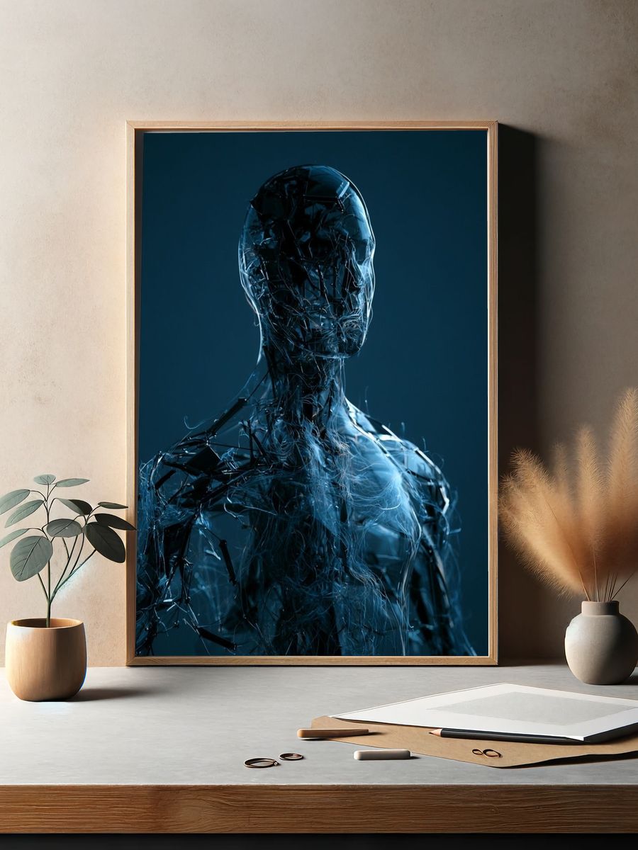 Cybernetic Figure Digital Art Print. — room view 2