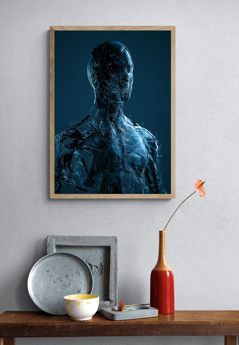 Cybernetic Figure Digital Art Print. — room view 3