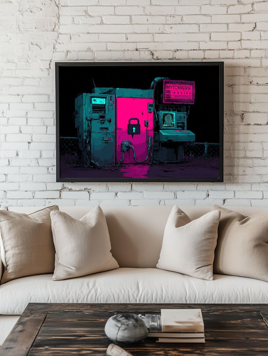 Neon Cyberpunk Security Station Poster room preview