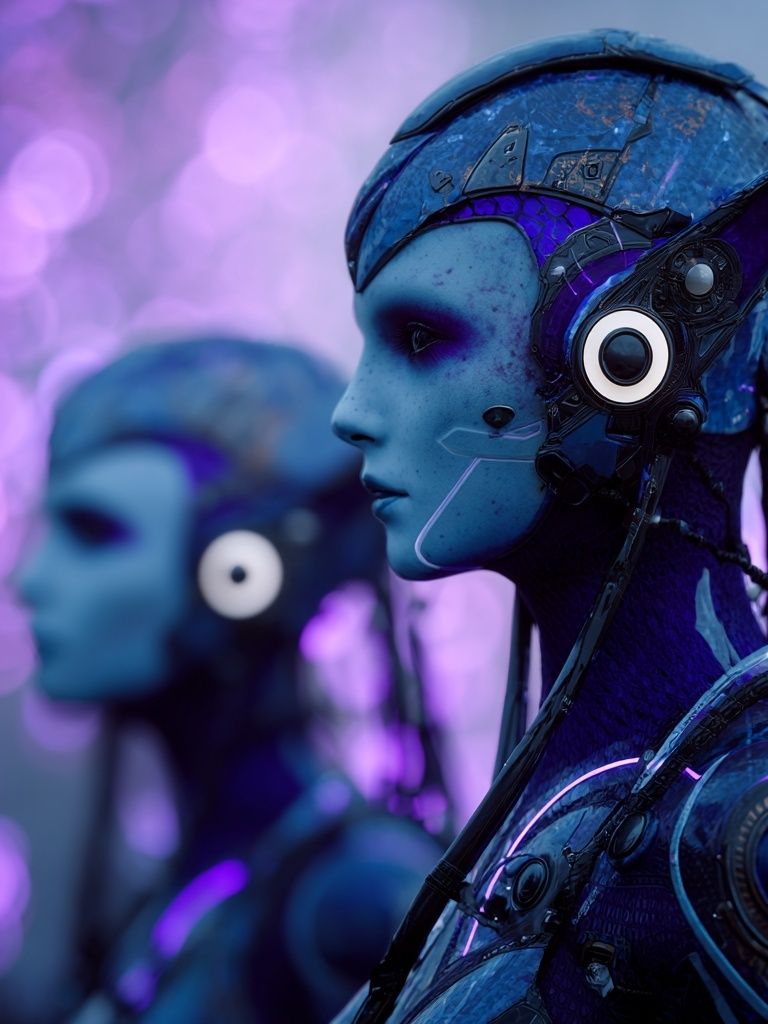 Cybernetic Blue Portrait Print. poster — illustration art