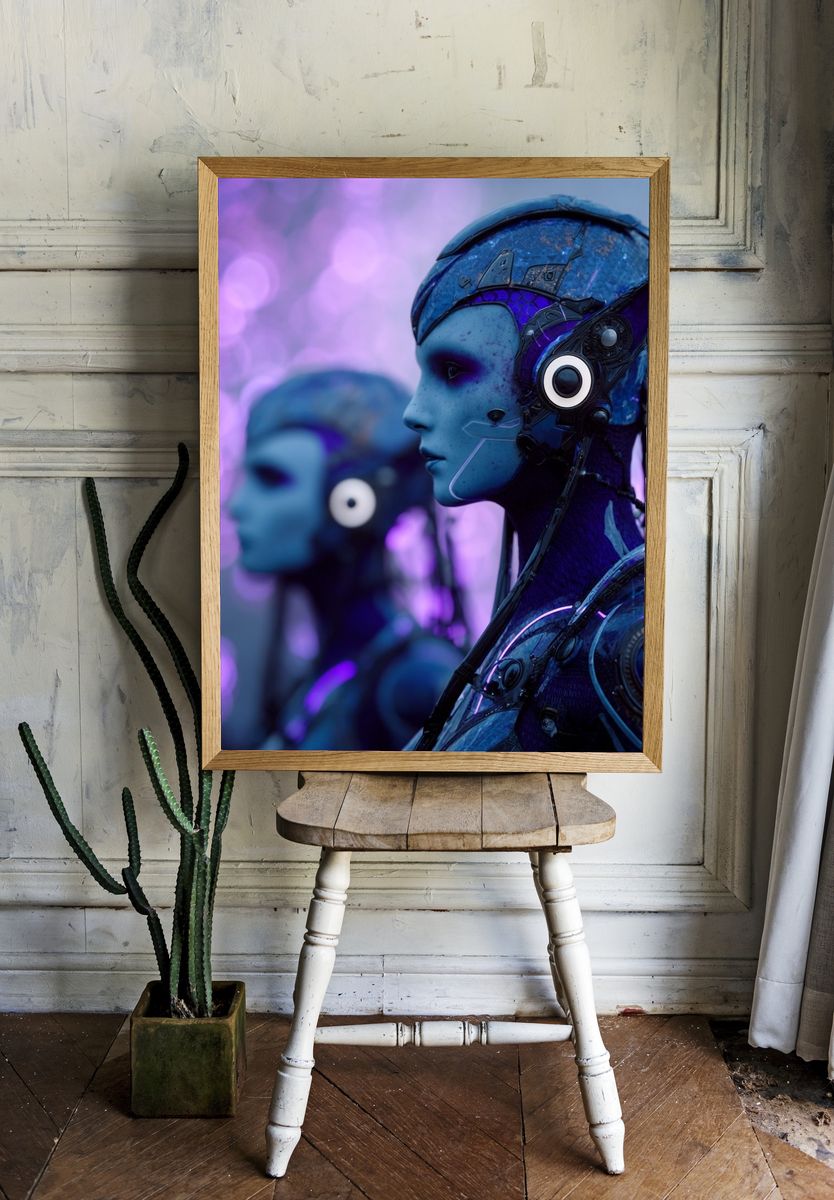 Cybernetic Blue Portrait Print room preview
