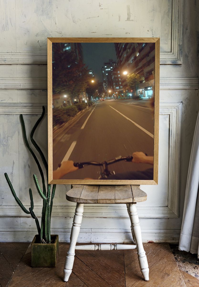 Nighttime City Cycling Poster. — room view 1