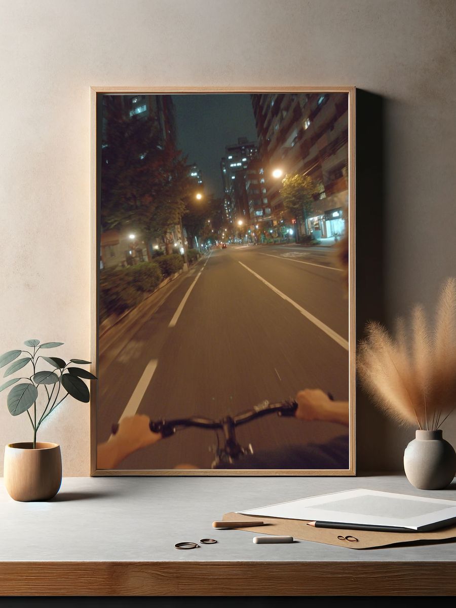 Nighttime City Cycling Poster. — room view 2