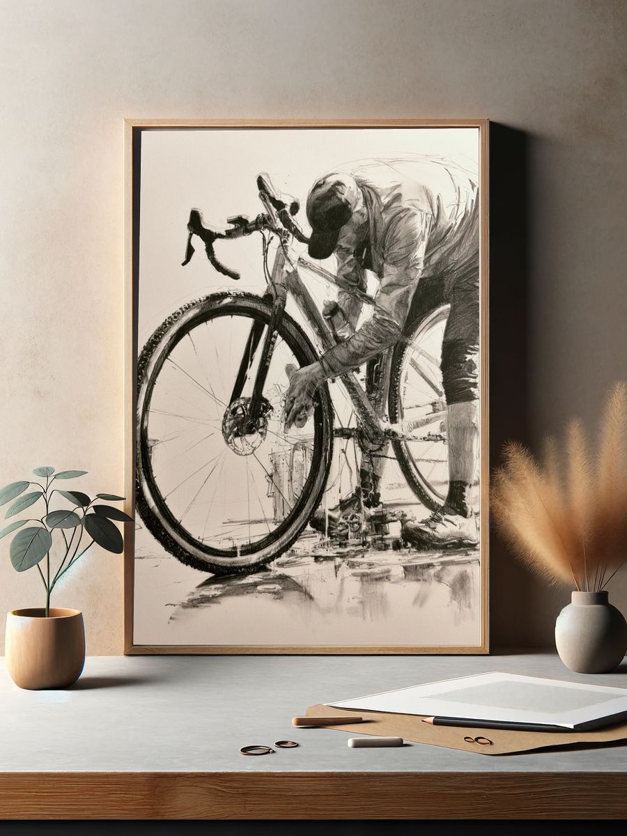 Cyclist Sketch Illustration Poster. — room view 2