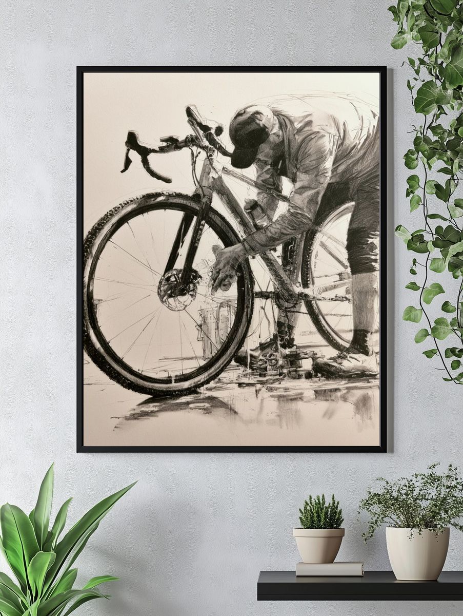 Cyclist Sketch Illustration Poster. — room view 4