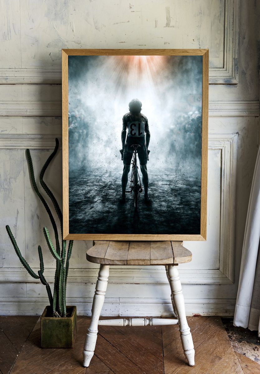 Cyclist Finish Line Photography Poster. room preview