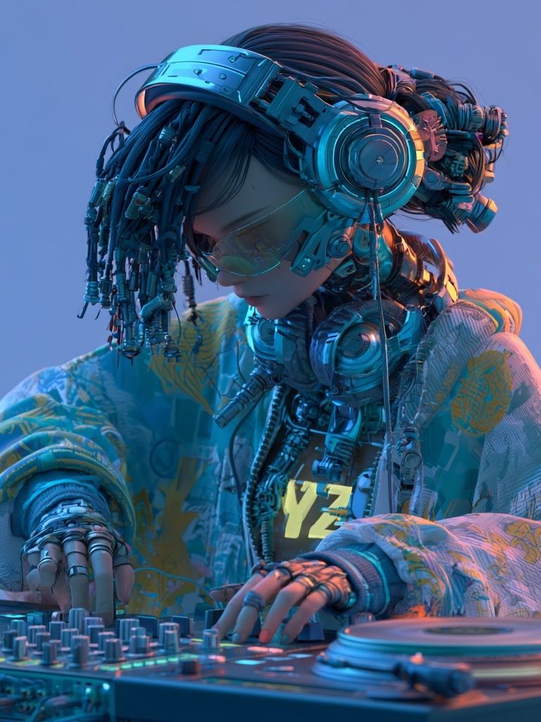 Cyberpunk DJ Portrait Print. poster detail