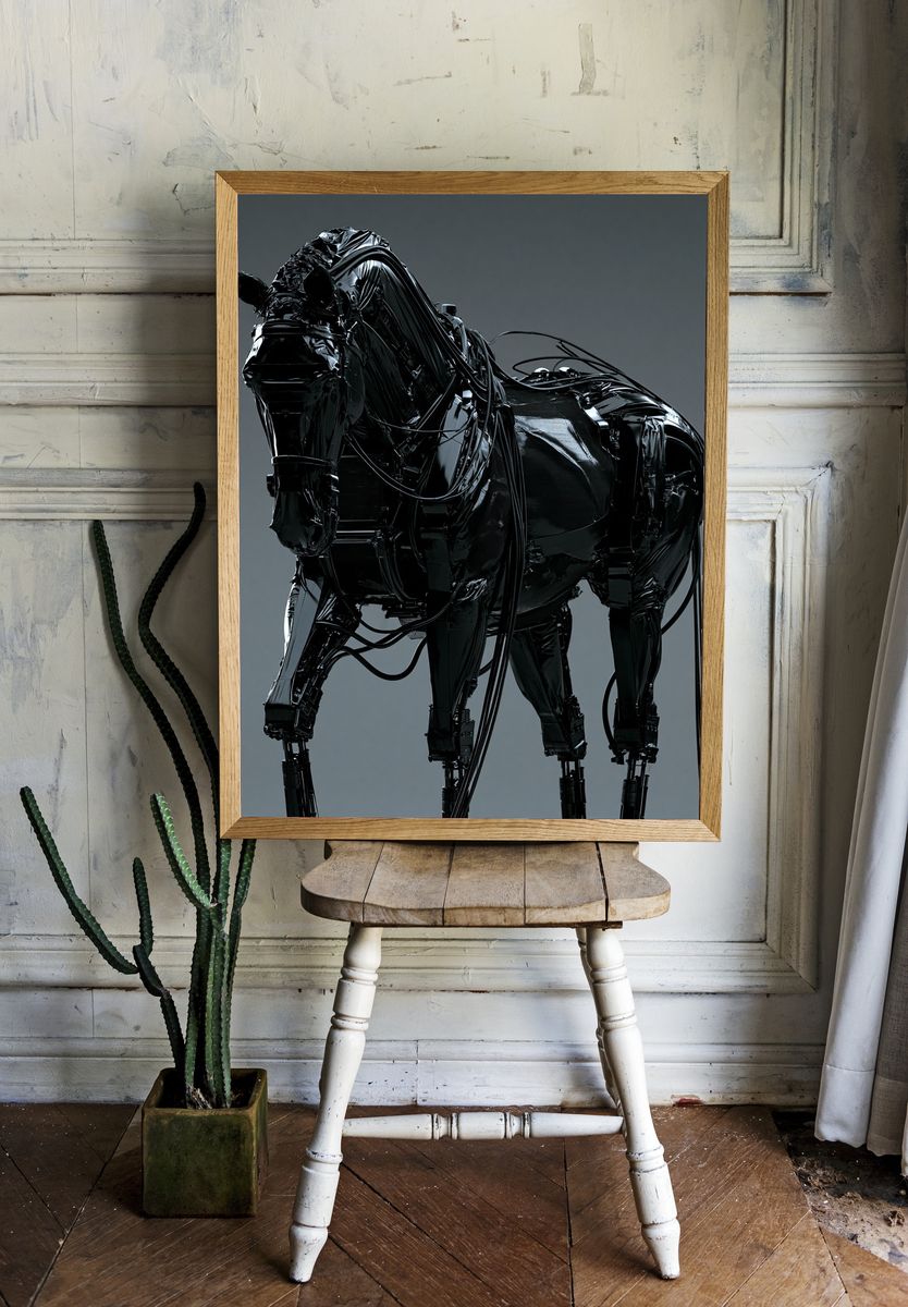 Cybernetic Horse — Digital Art Print. — room view 1