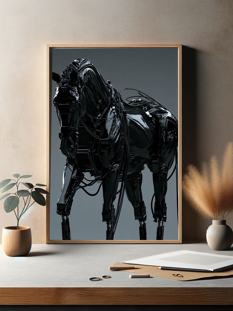 Cybernetic Horse — Digital Art Print. — room view 2