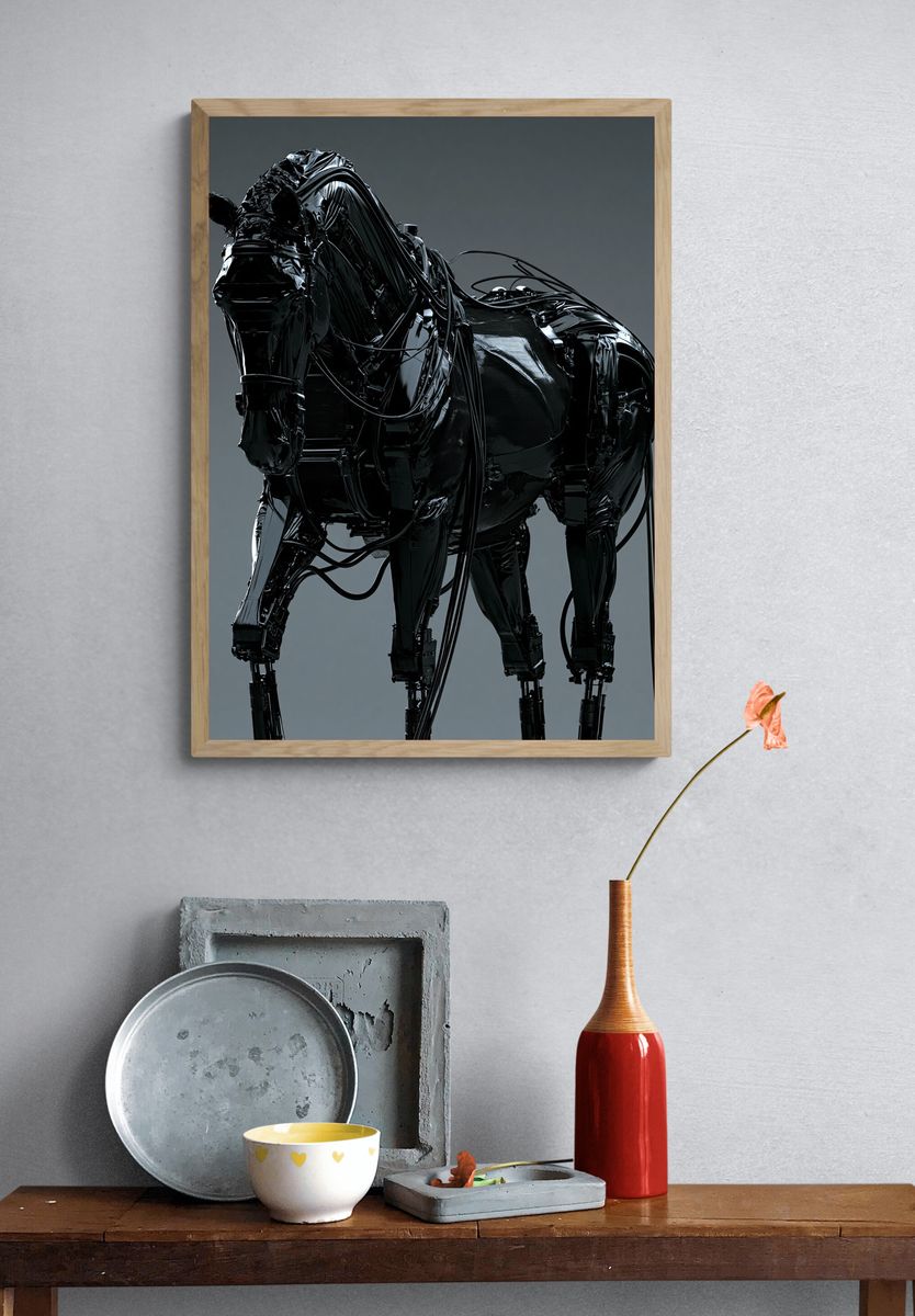 Cybernetic Horse — Digital Art Print. — room view 3