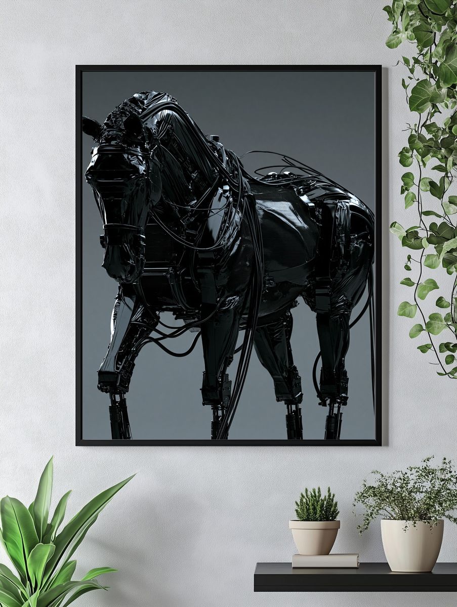 Cybernetic Horse — Digital Art Print. — room view 4