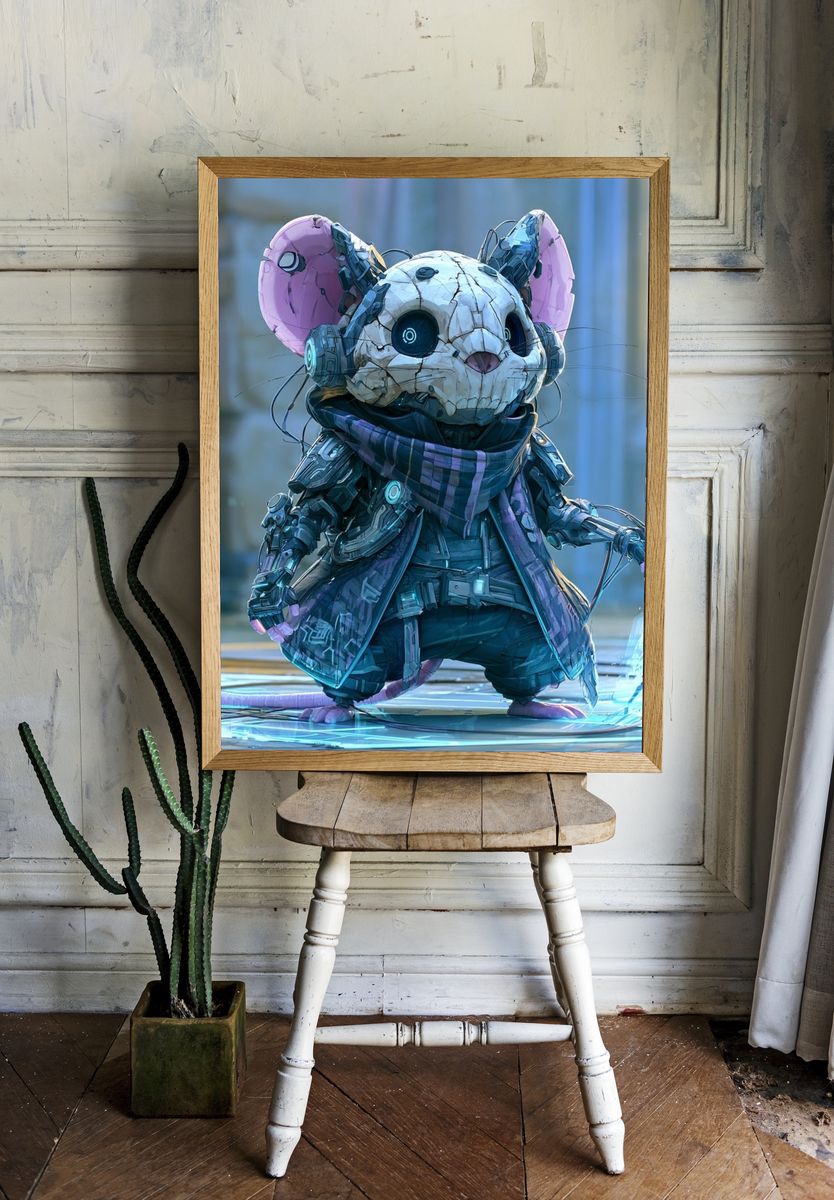 Cyberpunk Mouse Character Print. — room view 1
