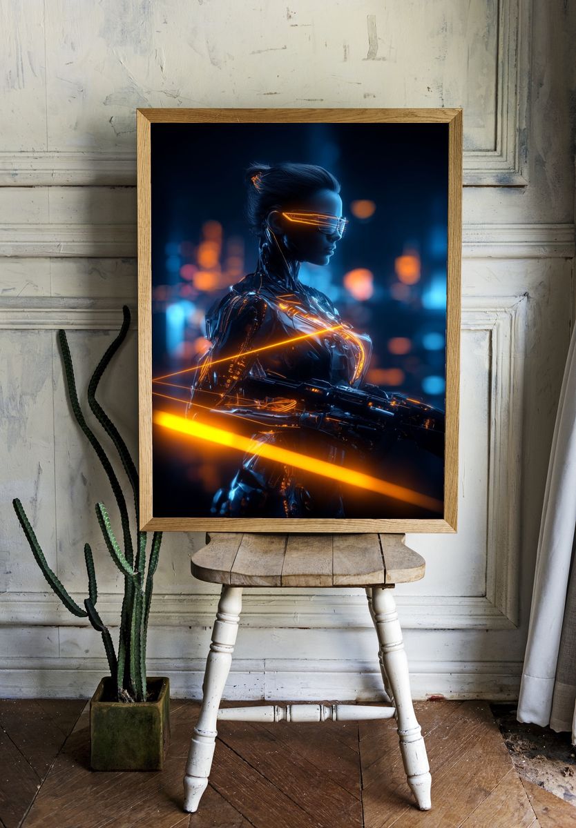 Futuristic Cyberpunk Warrior Poster room preview