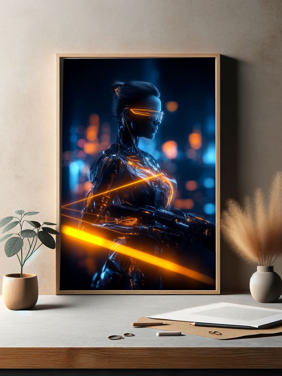Futuristic Cyberpunk Warrior Poster. — room view 2