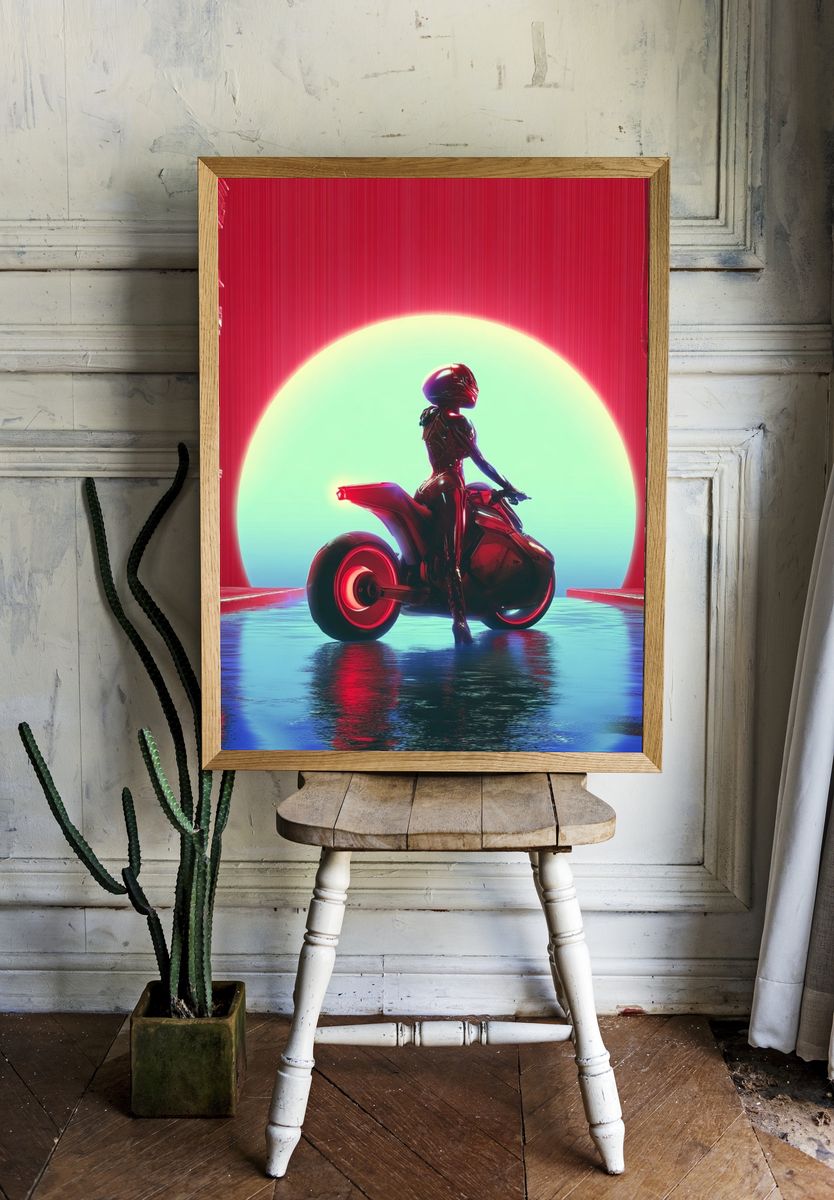 Futuristic Biker — Cyberpunk Print room preview
