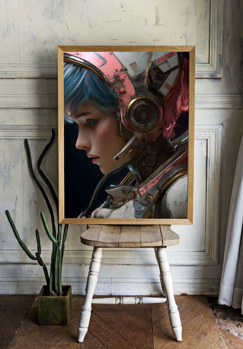Cyberpunk Pilot Portrait Print. room preview