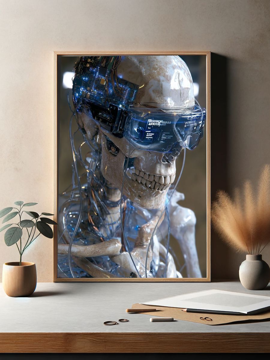 Cybernetic Skeleton — Digital Art Print. — room view 2