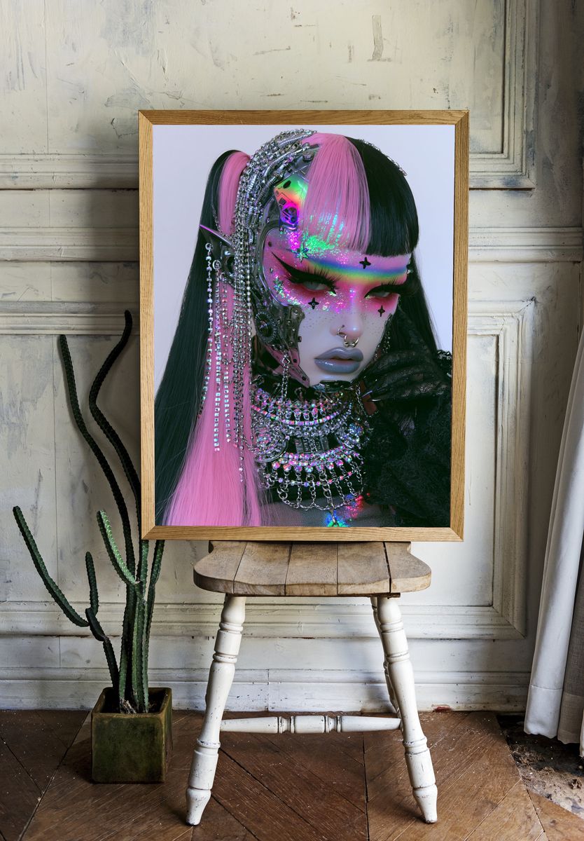 Cyberpunk Glam Portrait Poster. — room view 1