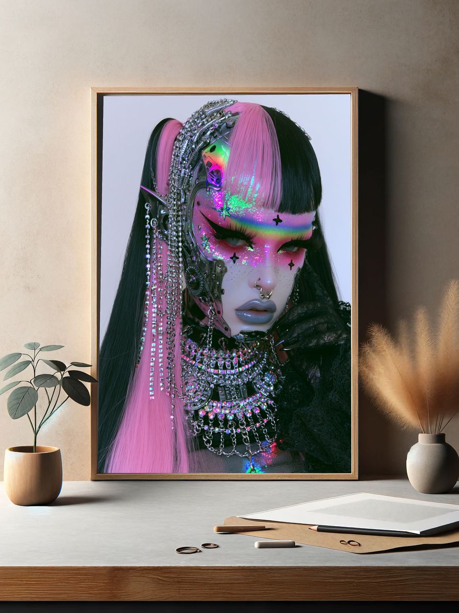Cyberpunk Glam Portrait Poster. — room view 2