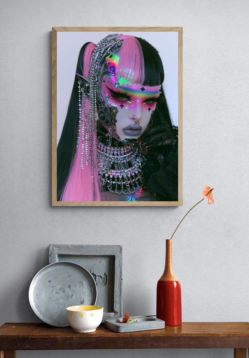 Cyberpunk Glam Portrait Poster. — room view 3