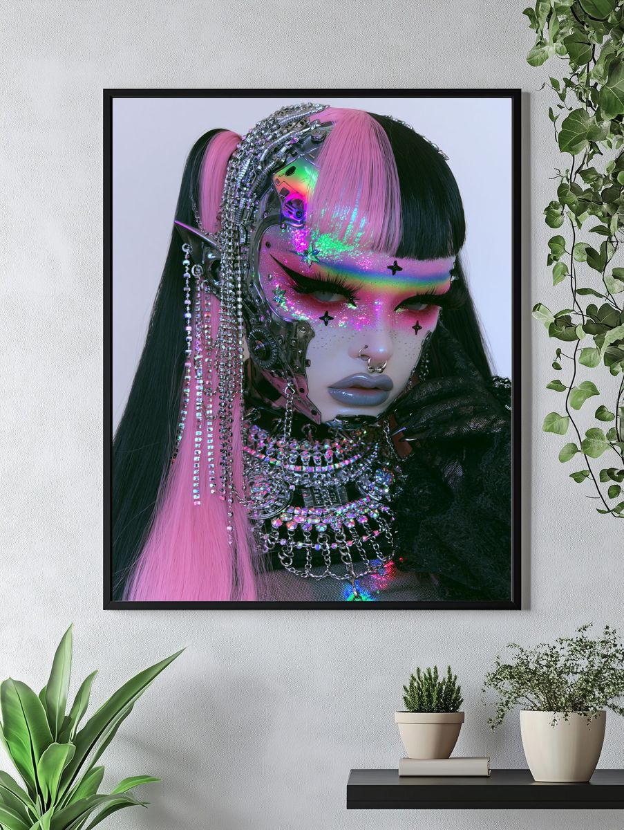 Cyberpunk Glam Portrait Poster. — room view 4