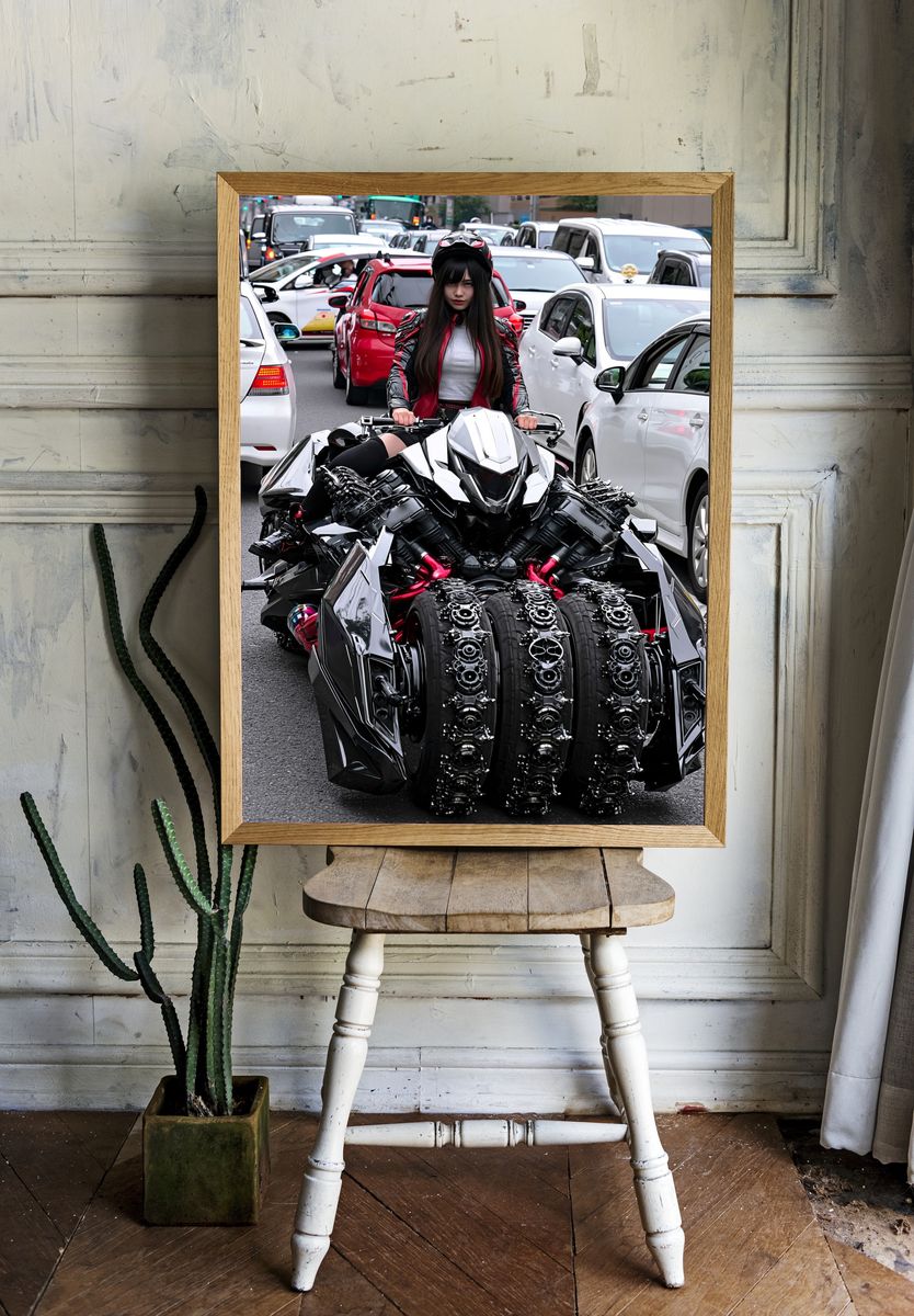 Cyberpunk Rider Street Photography Poster. — room view 1