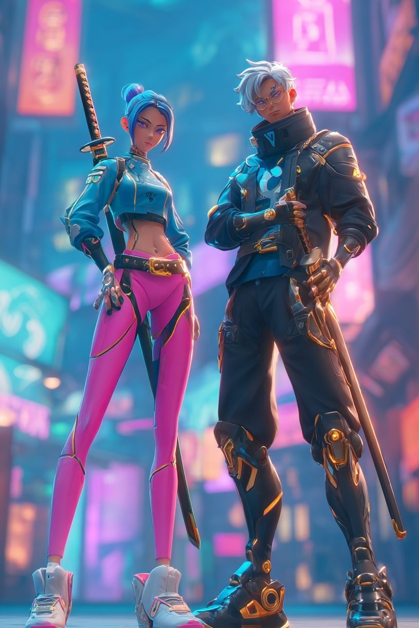 Cyberpunk Duo — Digital Art Print.